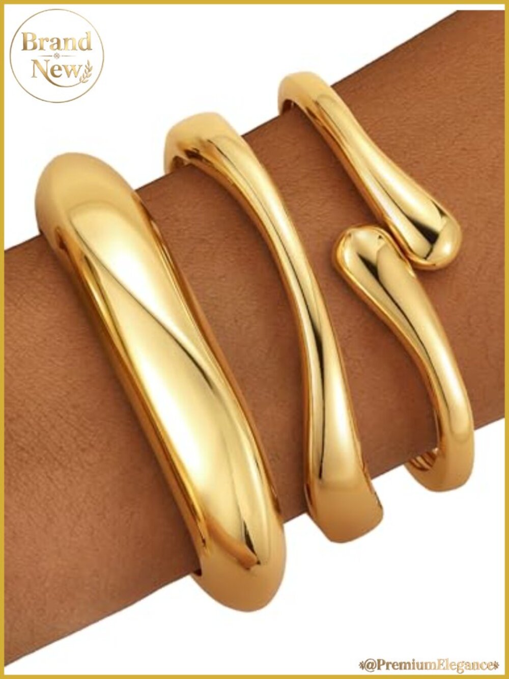 Chunky Gold Bangle Bracelets for Women - 14k Gold Plated
